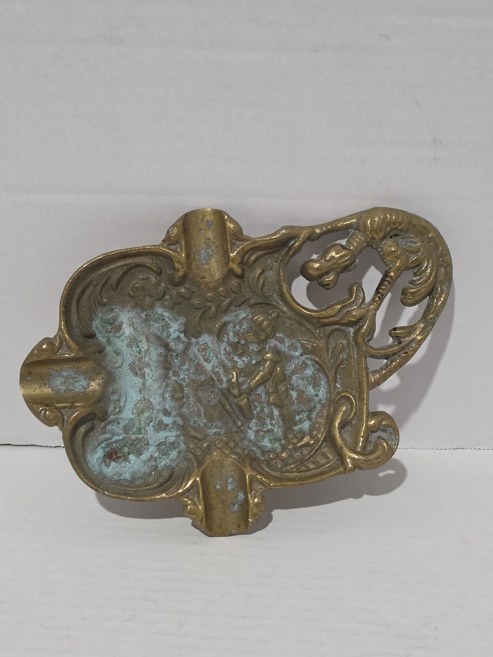 Vintage Ashtray depicting Playing Children - 1940's Brass ornate